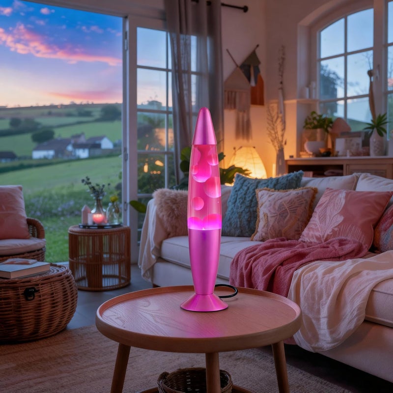 JAMBO 16" Beautiful Lamp- Pink with White/Pink Wax, Relaxing Liquid Light, Night Light Nightlight, Home Decor Living Room Office Bedroom Lamp for Adults Teens Kids, Magma Motion - Image 4